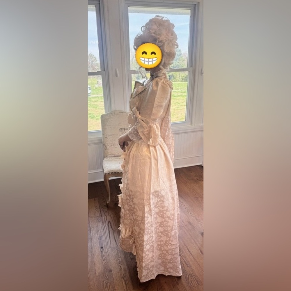 Lace Trim Peach Tea-Length Dress